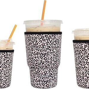 3 Pack Reusable Iced Coffee Sleeves Black Leopard-print